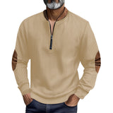 Herren eleganter Pullover mit Stehkragen und modischen Ledereinsätzen Aliams – Khaki
