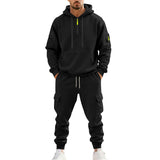 Herren nan technischer Cargo-Jogginganzug mit Halbzip, Kapuze und Mehrfachtaschen Drune – Schwarz