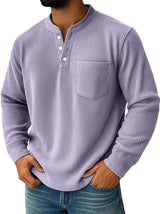 Herren nan thermisches Waffelstrick-Henleyshirt mit Stehkragen Brusttasche und geripptem Komfortschnitt Drune – Violett
