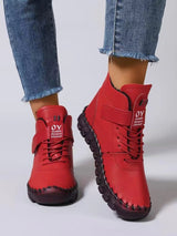 Damen nan knöchelhohe Freizeitboots mit Klettverschluss, elastischer Schnürung und markanter Profilsohle Drune – Rot