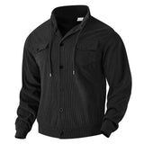Herren nan strukturierte Cord-Workerjacke mit verdeckter Kapuze, Druckknopfverschluss und aufgesetzten Brusttaschen Drune – Schwarz