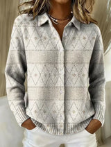 Mona™ – Elegante Strickbluse mit Rautenmuster, weichem Hoodie-Material – Hellfarbig