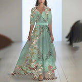Fenina - Langärmeliges Maxikleid aus geblümtem Chiffon – Grün