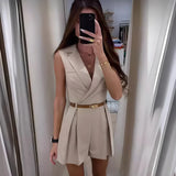 FRANCESCA | Stilvoller ärmelloser Jumpsuit – Beige