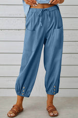 Tracy - Modische Haremshose mit Knopfdetail für einen trendigen Look – Blau