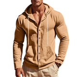 Herren nan figurbetonte Kapuzenhemd-Jacke aus Baumwollmix mit Druckknopfleiste und Kängurutasche Drune – Lehmgelb
