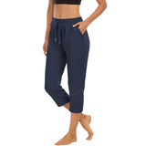 Damen nan lässige Jogginghose mit hoher Taille, Kordelzug und praktischen Seitentaschen Drune – Dunkelmarine (7/10-Hose)