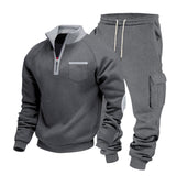 Herren nan Sweatset mit halbem Reißverschluss, Brusttasche und Cargo-Jogger Drune – Dunkelgrau