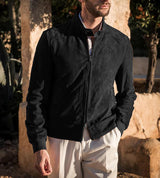 Herren elegante Wildleder-Bikerjacke Aliams – Schwarz