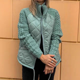 Kayla | Steppjacke Mit Strickärmeln Und Reißverschluss – Seeblau