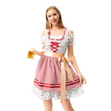Damen nan traditionelles Oktoberfest Dirndl mit geschnürter Miederpartie, Rüschen und Satin-Schürze Drune – Rosa