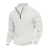 Herren nan wärmendes Waffel-Halbzip-Sweat mit Kastenquadratstruktur und Kängurutasche Drune – Weiß
