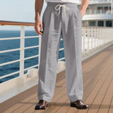 Herren nan elegante Leinenhose mit Bügelfalte Tunnelzugbund und weitem Bein Drune – Grau