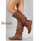 Damen nan lässige kniehohe Slouch-Stiefel mit flexiblem Schaft und flachem Absatz Drune – Braun