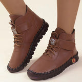 Damen nan knöchelhohe Freizeitboots mit Klettverschluss, elastischer Schnürung und markanter Profilsohle Drune – Braun