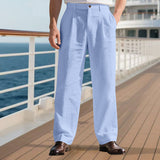 Herren nan elegante Leinenhose mit weitem Bein und Bundfalten Drune – Hellblau