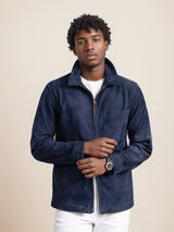 Herren Wildlederjacke mit modernem Stehkragen und praktischen Taschen Aliams – Dunkelblau