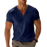 Herren lässiges Henley-T-Shirt mit Knopfleiste und atmungsaktivem Stoff Drune – Blau