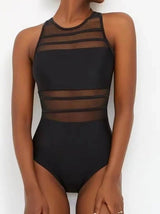 Damen Sportlicher Einteiler mit transparenten Einsätzen Drune – Schwarz