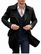 Herren eleganter Trenchcoat mit doppelter Knopfleiste und hochwertigem Innenfutter Aliams – Schwarz