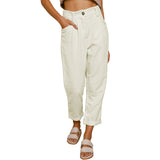 Damen nan weiche weite Cordhose mit hoher Taille, Bundfalten und umgeschlagenem Saum Drune – Weiß