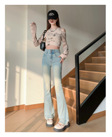Damen-Jeans mit hoher Taille | ausgestelltes Bein – Hellblau