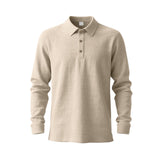 Herren nan langärmliges Baumwoll-Musselin Polohemd mit Holzknopfleiste und klassischem Kragen Drune – Khaki