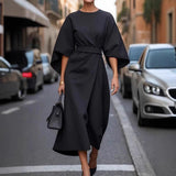 Elena - Midikleid mit Gürtel und Kimonoärmeln – Schwarz