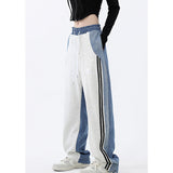 Damen nan weite Jogginghose mit Denim-Einsätzen, elastischem Bund und seitlichen Kontraststreifen Drune – 21113 Weiß-Grau