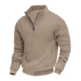 Herren nan wärmendes Waffel-Halbzip-Sweat mit Kastenquadratstruktur und Kängurutasche Drune – Khaki