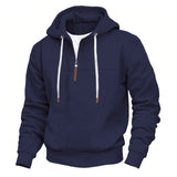 Herren nan Kapuzenpullover mit halbem Reißverschluss, weichem Innenfutter und Leder-Details Drune – Navyblau