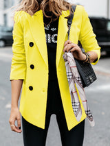 Damen nan taillierter Longblazer mit doppelreihiger Knopfleiste, Reverskragen und Eingrifftaschen Drune – Gelb