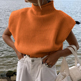 Damen nan ärmelloses Rippstrick-Top mit Stehkragen und gepolsterten Schultern Drune – Orange