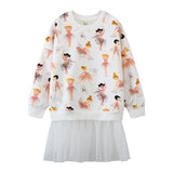 Mädchen Sweatshirt-Kleid mit verspieltem Ballettmotiv und Tüllrock Drune – Blau