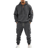 Herren nan technischer Cargo-Jogginganzug mit Halbzip, Kapuze und Mehrfachtaschen Drune – Dunkelgrau