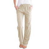 Damen nan leichte Leinenhose mit elastischem Bund Tunnelzug und weitem Bein Drune – Apricot