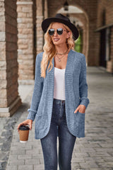Damen nan langer gerippter Cardigan mit aufgesetzten Taschen und offener Front Drune – Himmelblau