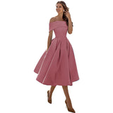 Azrielle – Elegantes schulterfreies Kleid – Rosa