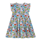 Mädchen Sommerkleid mit buntem Blumen- und Tierdesign Drune – Oliv