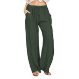 Damen nan weite Leinenhose mit elastischem Bund und Tunnelzug Drune – Grün