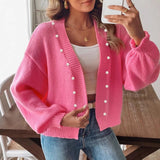 Damen nan Strickcardigan mit Perlenknöpfen und Balloon-Ärmeln Drune – Gewicht: S355g-XXL405g