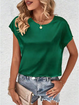 Satin-Top mit Fledermausärmeln für Damen – Stilvoll und bequem – Dunkelgrün