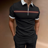 Herren lässiges Kurzarmpoloshirt mit Reißverschluss und sportlichem Streifenmuster Aliams – Schwarz