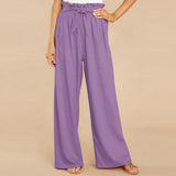 Damen nan Leinenhose mit Paperbag-Bund und weitem Bein Drune – Violett