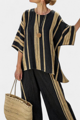 Tamara – bequeme oversized Streifenbluse und entspannte Leinenhose – Mehrfarbig