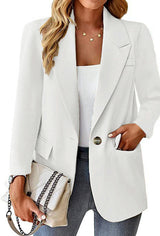 Damen nan taillierter Blazer mit Ein-Knopf-Verschluss Reverskragen und Pattentaschen Drune – Weiß