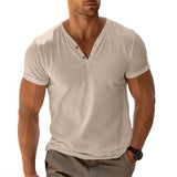 Herren lässiges Henley-T-Shirt mit Knopfleiste und atmungsaktivem Stoff Drune – Camel