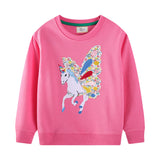 Mädchen Sweatshirt mit zauberhaftem Einhorn-Design und bunten Blumenapplikationen Drune – Rot