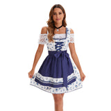 Damen nan klassisches Dirndlkleid mit Schnürmieder, Spitzenärmeln und Schürzenband Drune – Kleid + Schürze