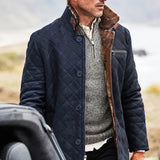 Herren gesteppter Langmantel mit Teddyfell-Kragen und praktischen Taschen Aliams – Blau